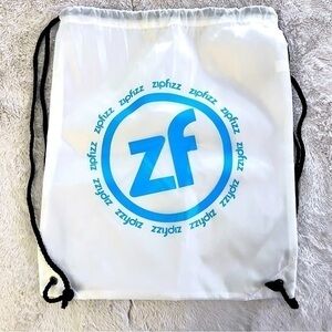 NWOT Zipfizz lightweight white with blue logo and black straps nylon backpack